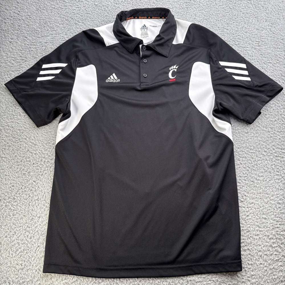 Adidas Polo Golf Shirt Mens Medium Black White Cincinnati Bearcats Scorch 1948A